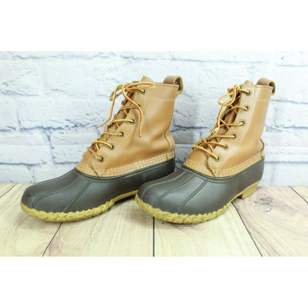 LL Bean Brown Leather Lace Up Round Toe 8" Unlined Ankle Duck Boots Size 7 M - Picture 2 of 10